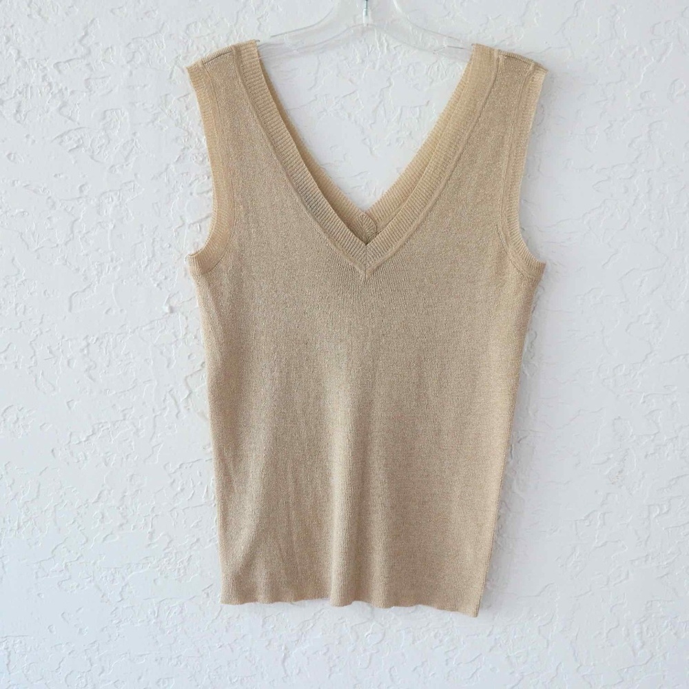 Talbots Petites Gold Metallic V Neck V back top